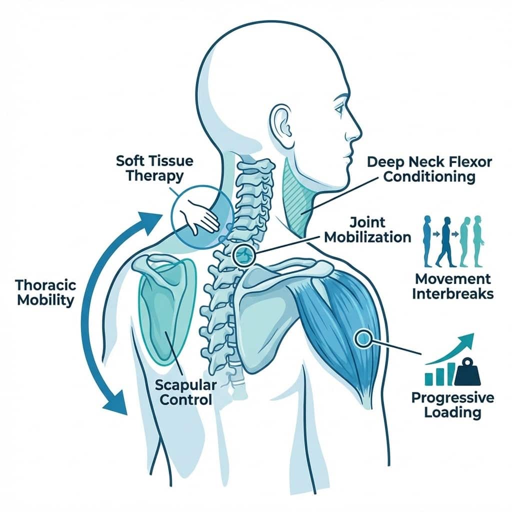 Illustration of neck and shoulder mobility.