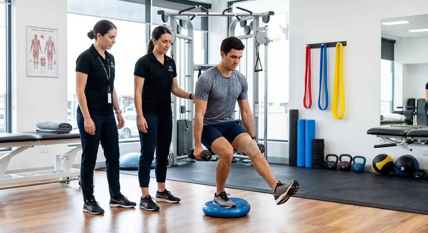 athlete performing agility drills during return to sport rehabilitation